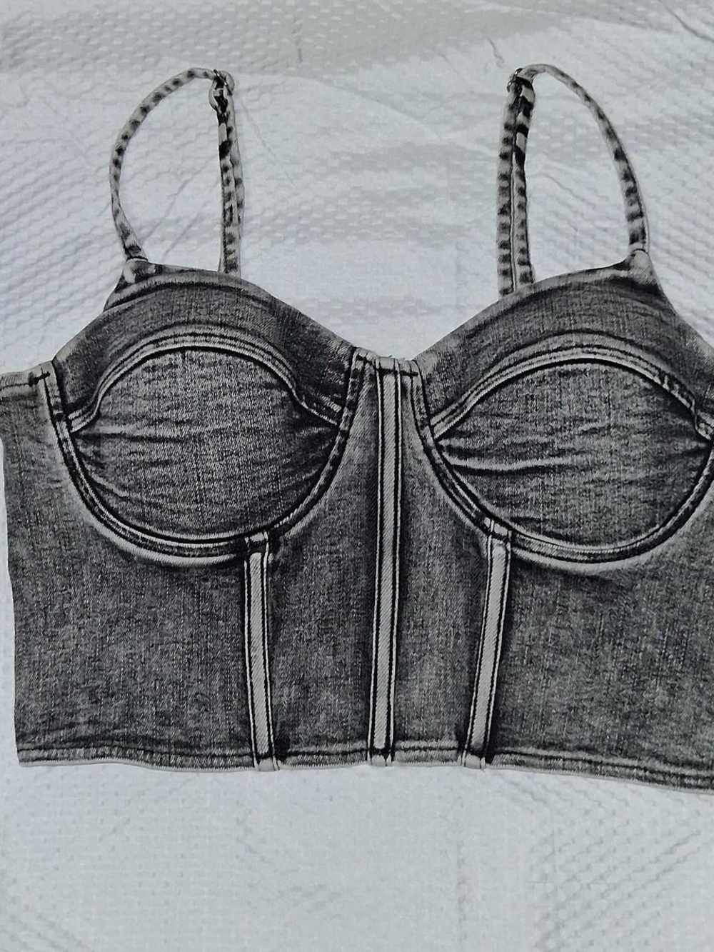 YMI Denim Bustier Crop Top in Gray Size Small